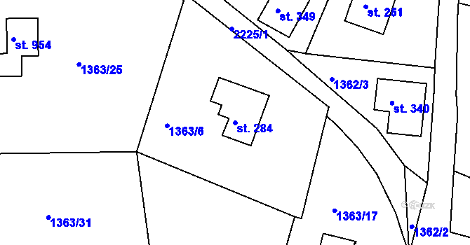 Parcela st. 284 v KÚ Bublava, Katastrální mapa