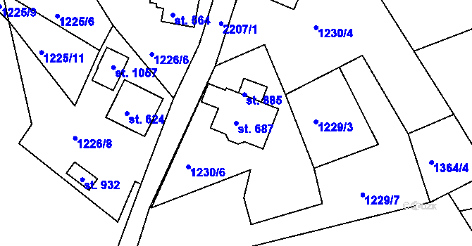 Parcela st. 687 v KÚ Bublava, Katastrální mapa