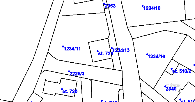 Parcela st. 721 v KÚ Bublava, Katastrální mapa