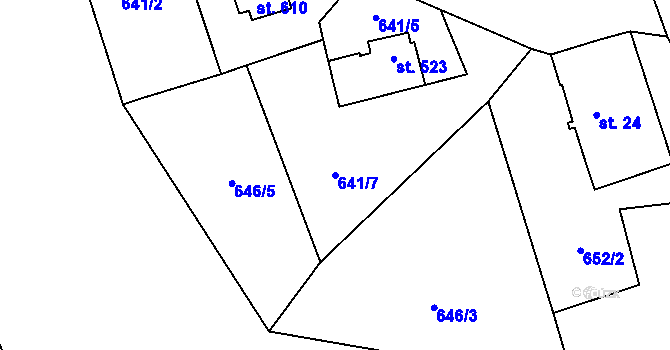 Parcela st. 641/7 v KÚ Bublava, Katastrální mapa