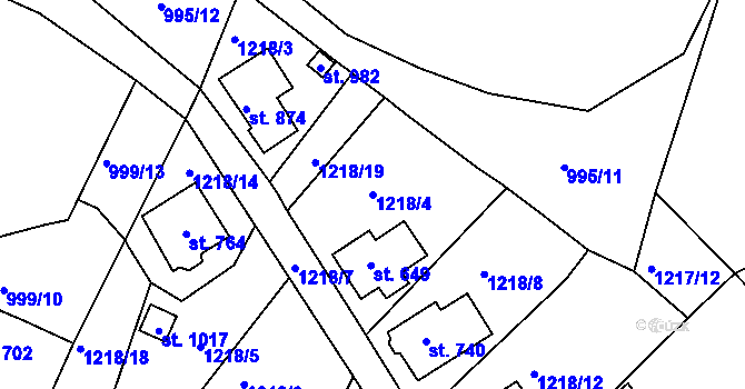 Parcela st. 1218/4 v KÚ Bublava, Katastrální mapa