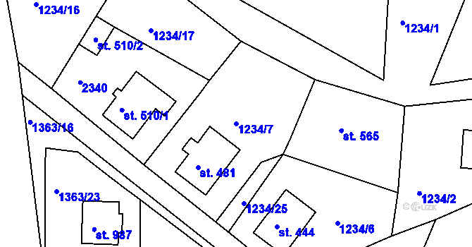 Parcela st. 1234/7 v KÚ Bublava, Katastrální mapa