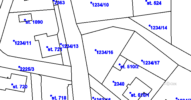 Parcela st. 1234/16 v KÚ Bublava, Katastrální mapa