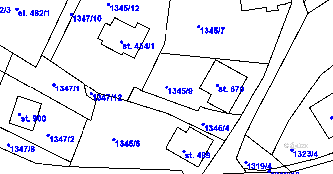 Parcela st. 1345/9 v KÚ Bublava, Katastrální mapa