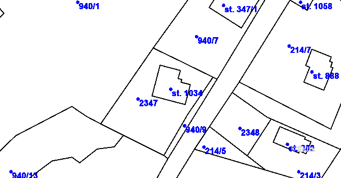 Parcela st. 1034 v KÚ Bublava, Katastrální mapa