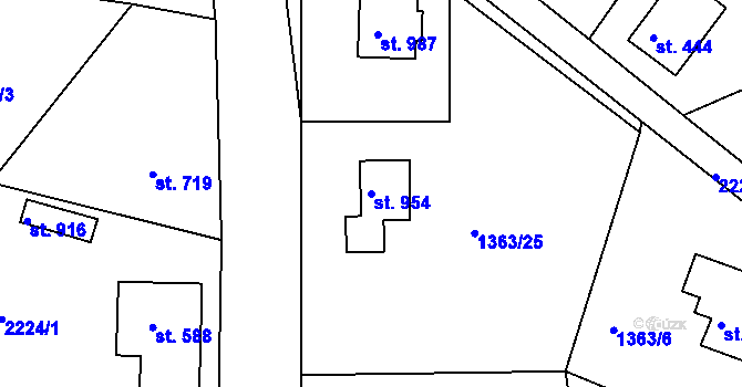 Parcela st. 954 v KÚ Bublava, Katastrální mapa