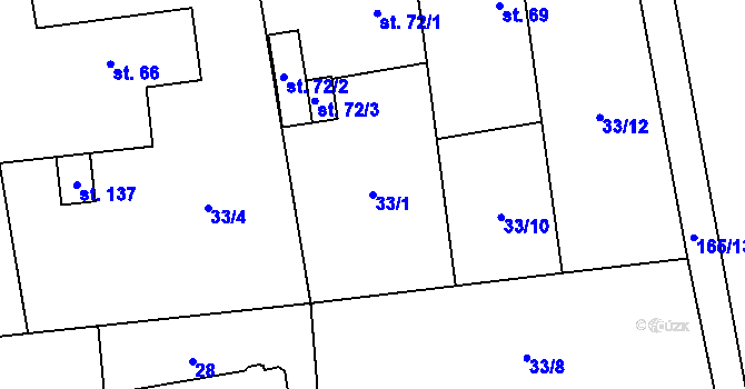 Parcela st. 33/1 v KÚ Bubovice, Katastrální mapa