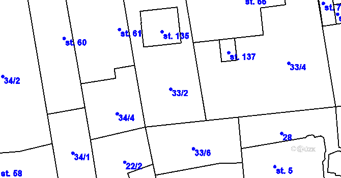 Parcela st. 33/2 v KÚ Bubovice, Katastrální mapa