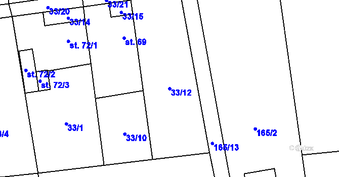 Parcela st. 33/12 v KÚ Bubovice, Katastrální mapa