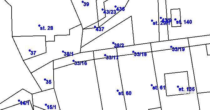 Parcela st. 33/17 v KÚ Bubovice, Katastrální mapa