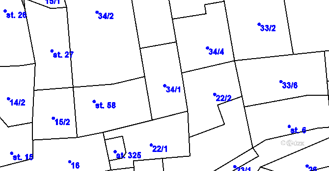 Parcela st. 34/1 v KÚ Bubovice, Katastrální mapa