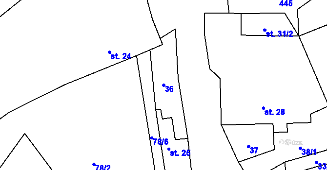 Parcela st. 36 v KÚ Bubovice, Katastrální mapa