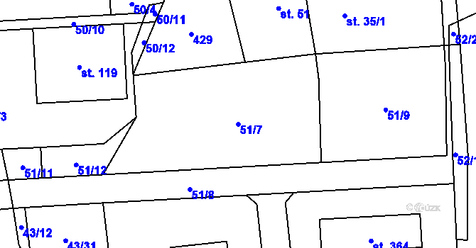 Parcela st. 51/7 v KÚ Bubovice, Katastrální mapa