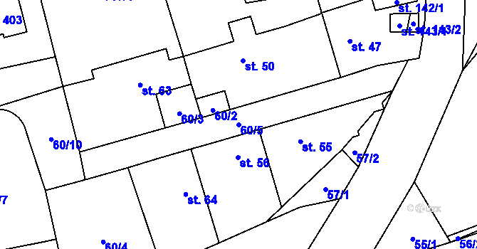 Parcela st. 60/5 v KÚ Bubovice, Katastrální mapa