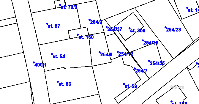Parcela st. 254/8 v KÚ Bubovice, Katastrální mapa