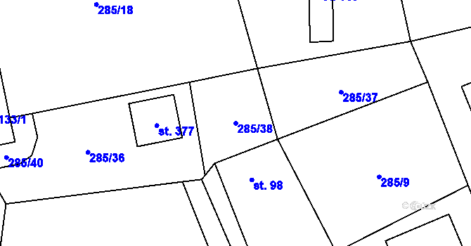 Parcela st. 285/38 v KÚ Bubovice, Katastrální mapa