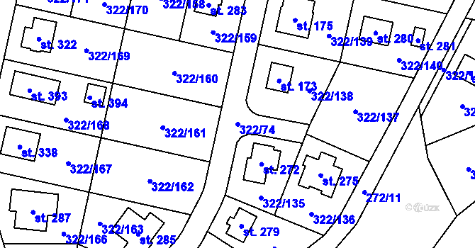 Parcela st. 322/74 v KÚ Bubovice, Katastrální mapa