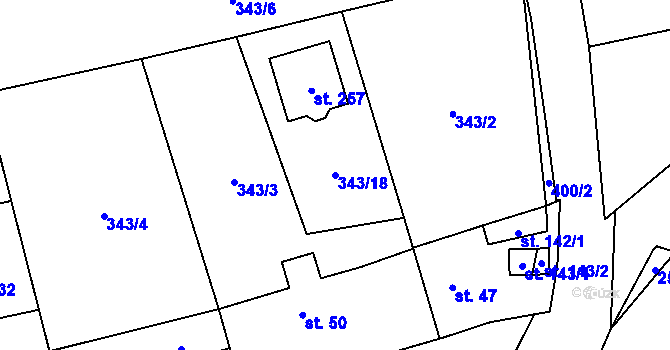Parcela st. 343/18 v KÚ Bubovice, Katastrální mapa