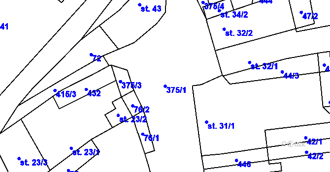 Parcela st. 375/1 v KÚ Bubovice, Katastrální mapa