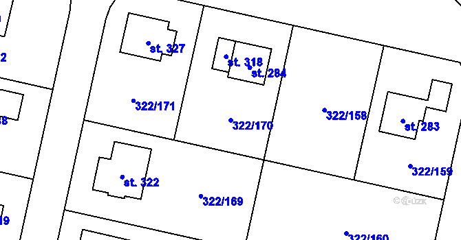 Parcela st. 322/170 v KÚ Bubovice, Katastrální mapa