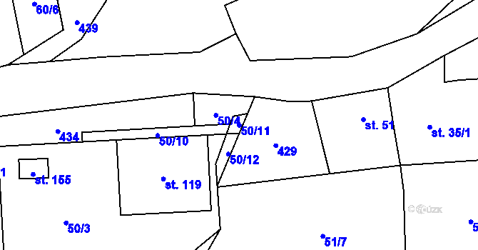 Parcela st. 50/11 v KÚ Bubovice, Katastrální mapa