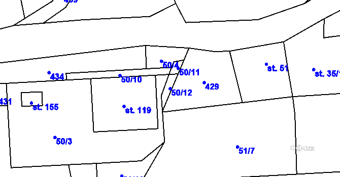 Parcela st. 50/12 v KÚ Bubovice, Katastrální mapa