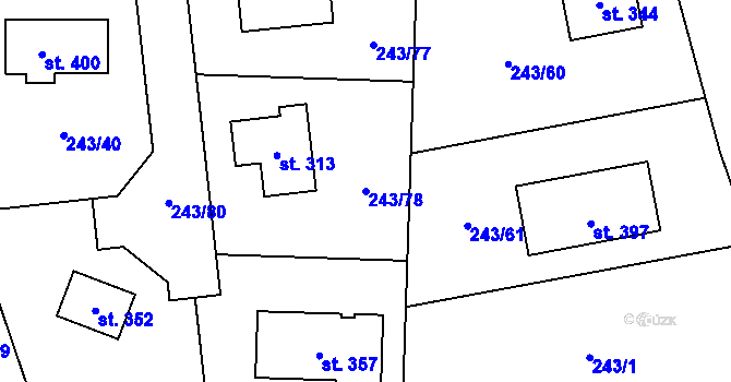 Parcela st. 243/78 v KÚ Bubovice, Katastrální mapa