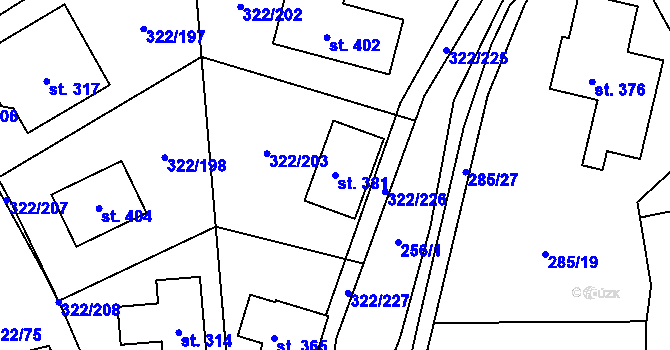Parcela st. 381 v KÚ Bubovice, Katastrální mapa