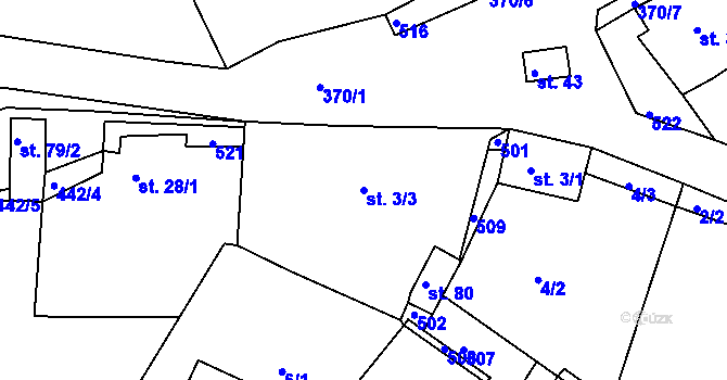 Parcela st. 3/3 v KÚ Bučí, Katastrální mapa