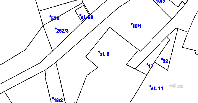 Parcela st. 8 v KÚ Bučí, Katastrální mapa