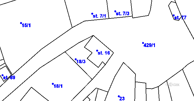 Parcela st. 16 v KÚ Bučí, Katastrální mapa