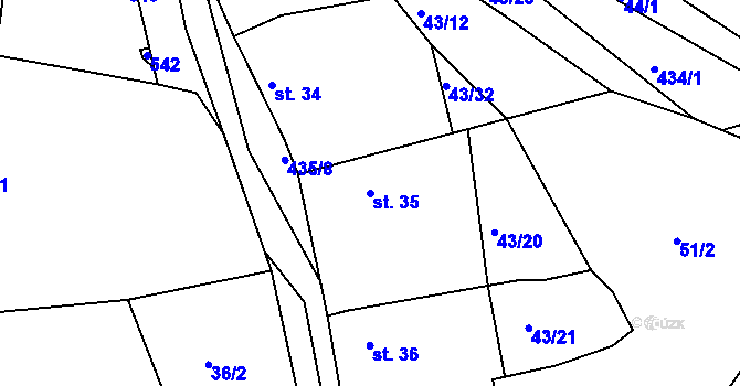 Parcela st. 35 v KÚ Bučí, Katastrální mapa