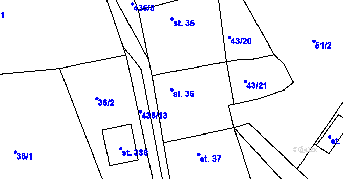Parcela st. 36 v KÚ Bučí, Katastrální mapa