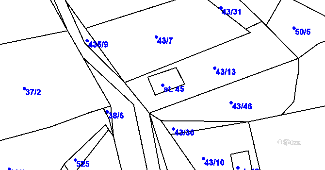 Parcela st. 45 v KÚ Bučí, Katastrální mapa