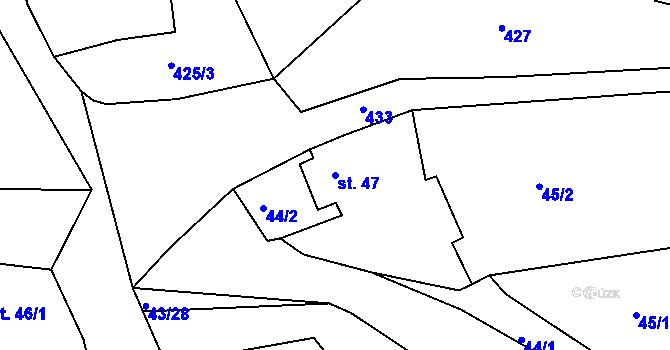 Parcela st. 47 v KÚ Bučí, Katastrální mapa