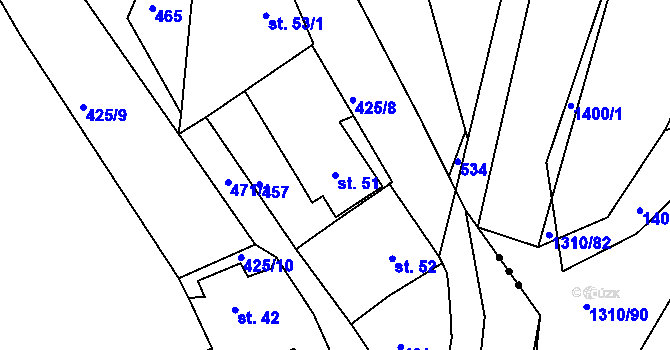 Parcela st. 51 v KÚ Bučí, Katastrální mapa