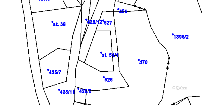 Parcela st. 54/1 v KÚ Bučí, Katastrální mapa