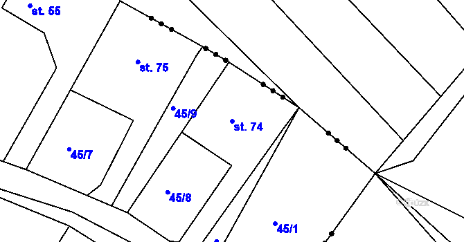 Parcela st. 74 v KÚ Bučí, Katastrální mapa