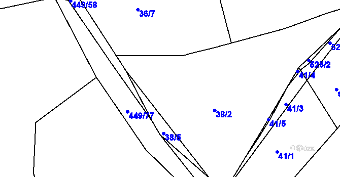 Parcela st. 38/3 v KÚ Bučí, Katastrální mapa