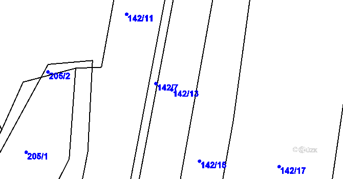 Parcela st. 142/13 v KÚ Bučí, Katastrální mapa