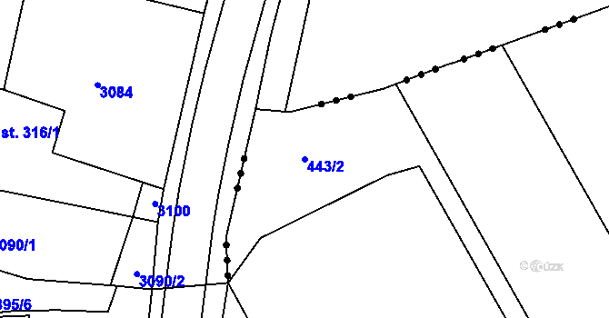 Parcela st. 443/2 v KÚ Bučí, Katastrální mapa
