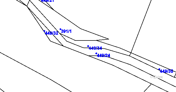 Parcela st. 449/34 v KÚ Bučí, Katastrální mapa