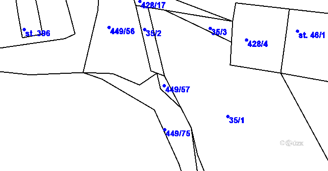 Parcela st. 449/57 v KÚ Bučí, Katastrální mapa