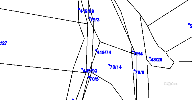 Parcela st. 449/74 v KÚ Bučí, Katastrální mapa