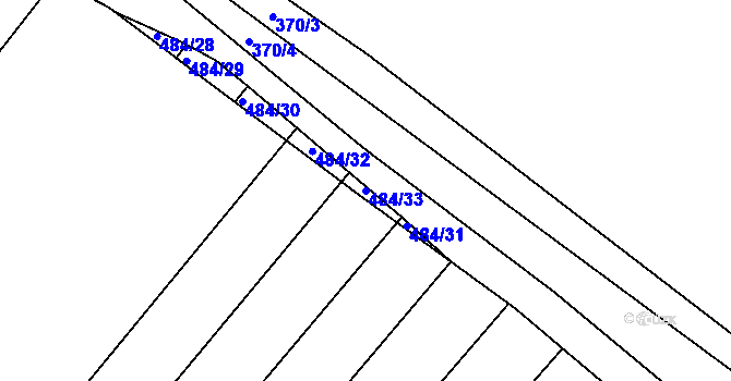 Parcela st. 484/33 v KÚ Bučí, Katastrální mapa