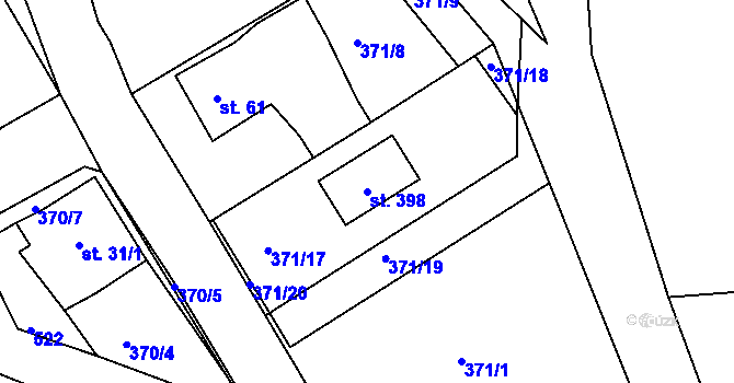 Parcela st. 398 v KÚ Bučí, Katastrální mapa