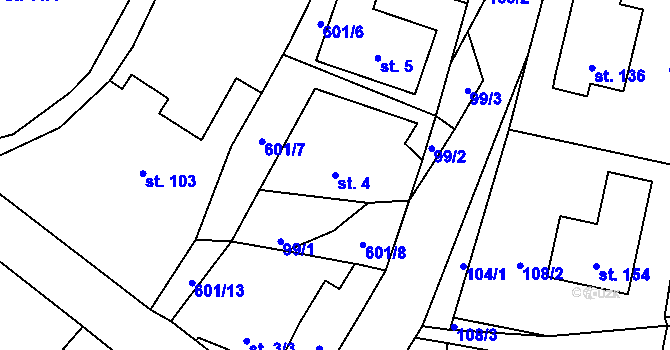 Parcela st. 4 v KÚ Bučina, Katastrální mapa