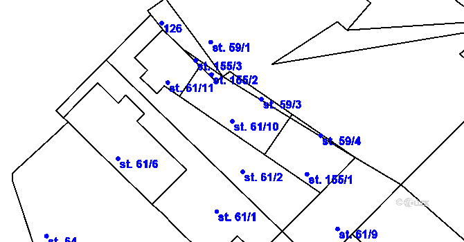 Parcela st. 61/10 v KÚ Bučina, Katastrální mapa