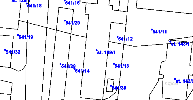 Parcela st. 109/1 v KÚ Bučina, Katastrální mapa