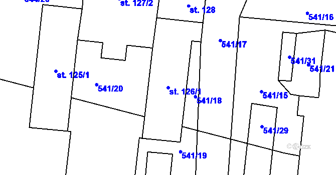 Parcela st. 126/1 v KÚ Bučina, Katastrální mapa
